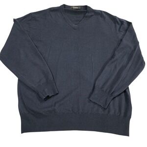 Giorgiolini Sweater Mens Dark Navy L 100% Wool Merino Extrafine V-Neck Casual